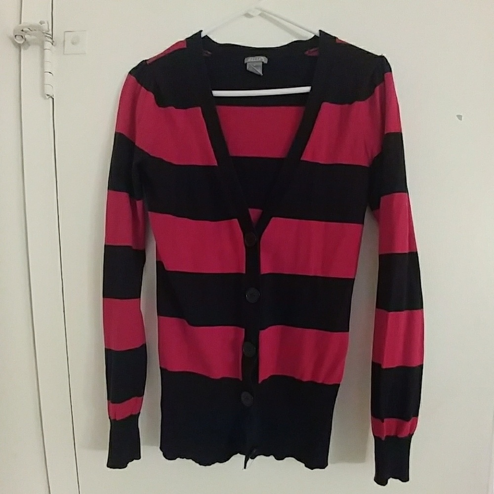 Delia's Medium Red and Black Striped Cardigan
